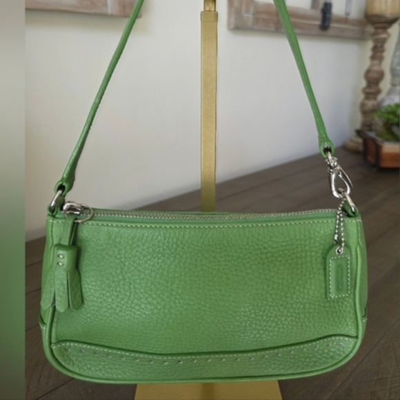 Vintage Coach Y2K Hamptons Demi Bag In Green Pebble Grain Leather - Picture 2 of 15